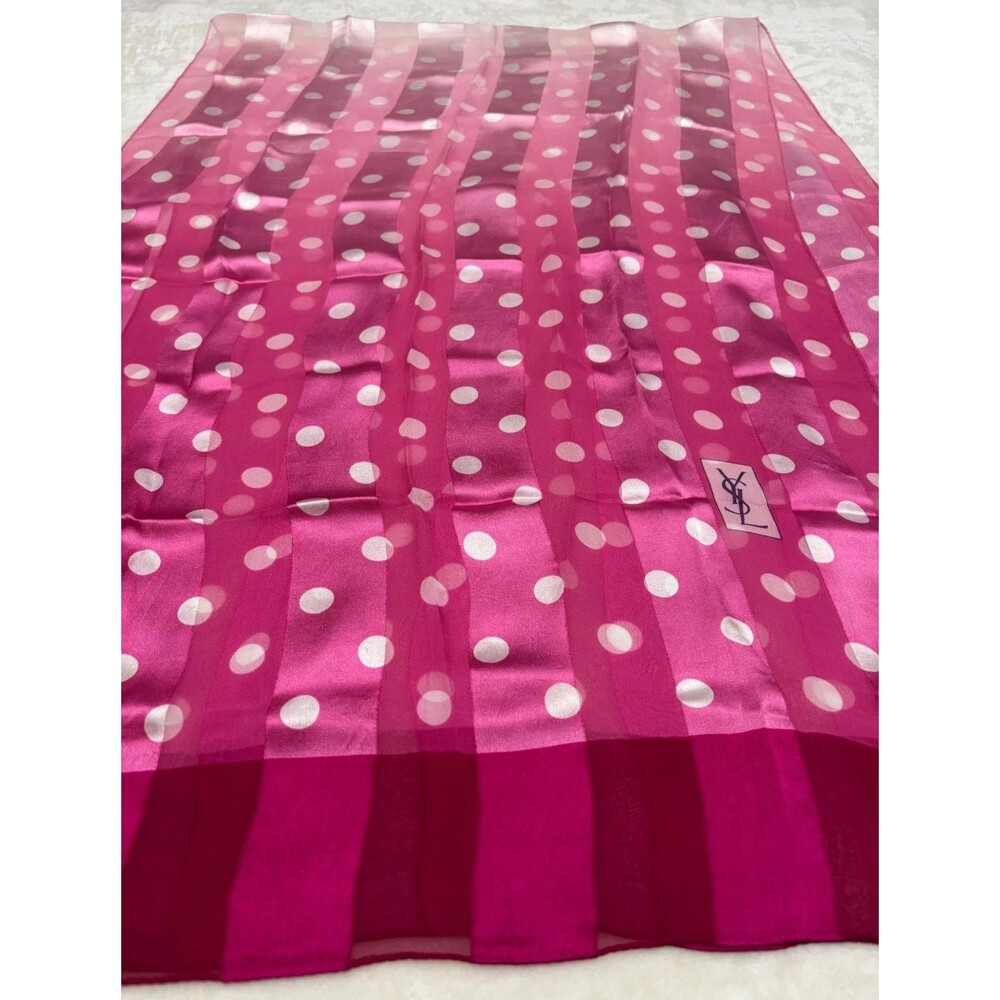 Vintage YSL Yves Saint Laurent Silk Scarf 23" x 67" Pink Polka Dot Ombre Japan